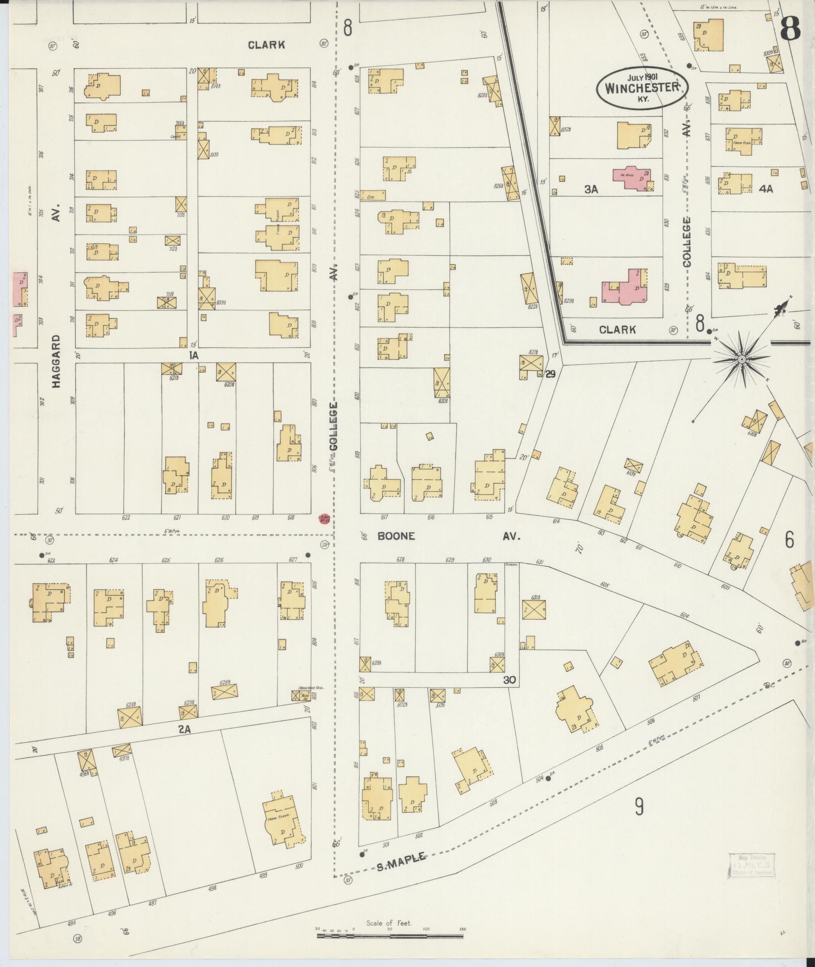 Sanborn Fire Insurance Map from Winchester, Clark County, Kentucky (1901), Sheet #0008 - Complete Map Set gallery image, historic Sanborn map, vintage wall art, Kentucky Kentucky