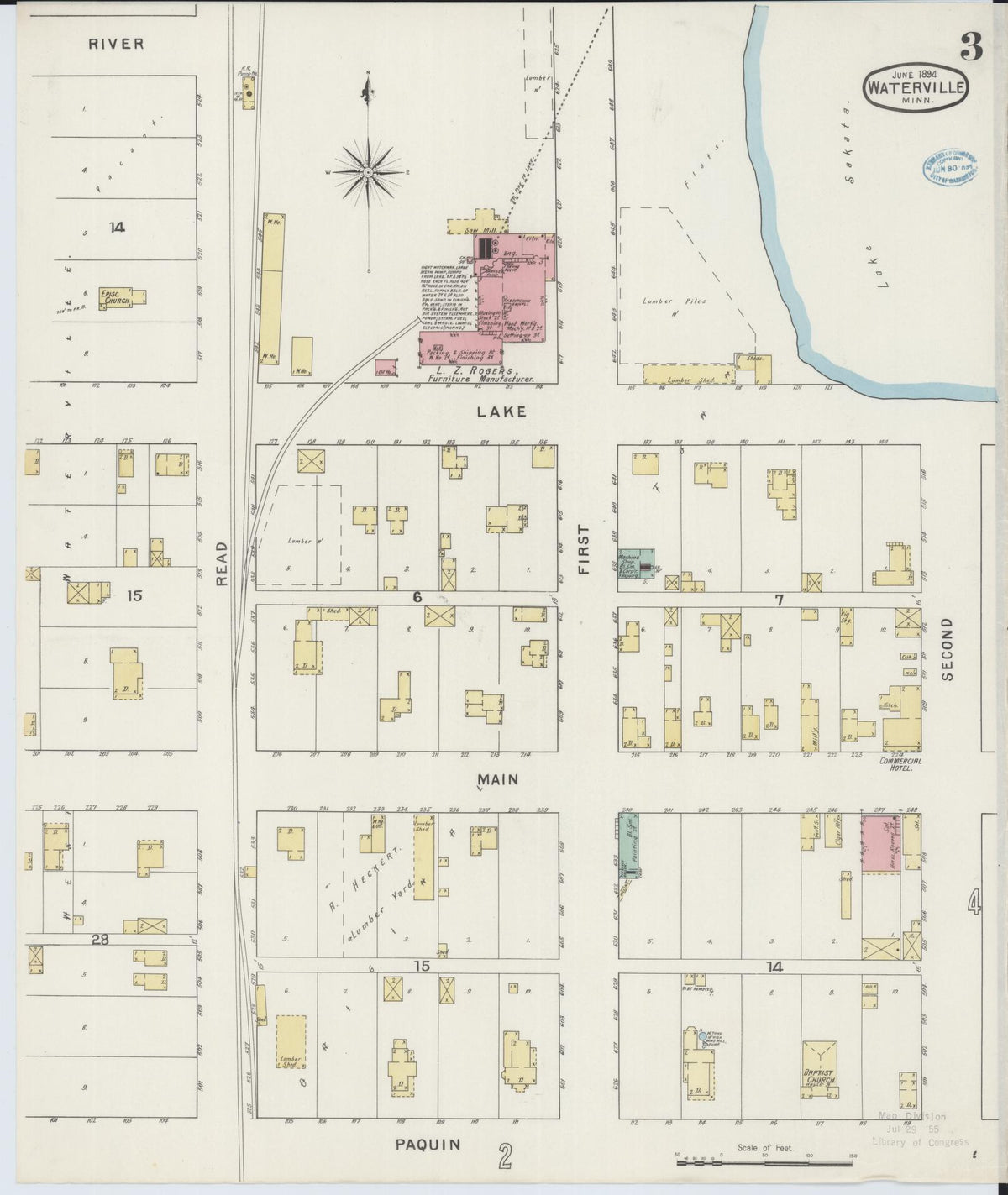 Sanborn Fire Insurance Map from Waterville, Le Sueur County, Minnesota (1894), Sheet #0003 - Historic Sanborn Fire Insurance Map Print, vintage old map wall art, antique decor, genealogy gift, Minnesota Minnesota map