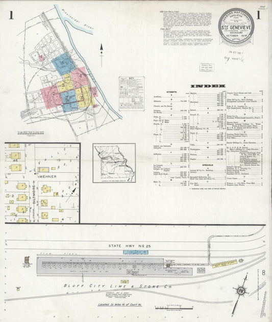 Sanborn Fire Insurance Map from Sainte Genevieve, Saint Genevieve County, Missouri (1929), Sheet #0001 - Complete Map Set gallery image, historic Sanborn map, vintage wall art, Missouri Missouri