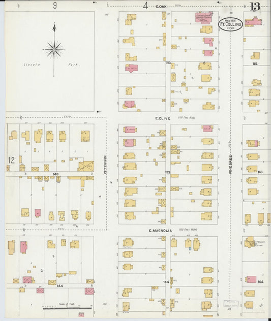 Sanborn Fire Insurance Map from Fort Collins, Larimer County, Colorado (1906), Sheet #0013 - Historic Sanborn Fire Insurance Map Print, vintage old map wall art, antique decor, genealogy gift, Colorado Colorado map