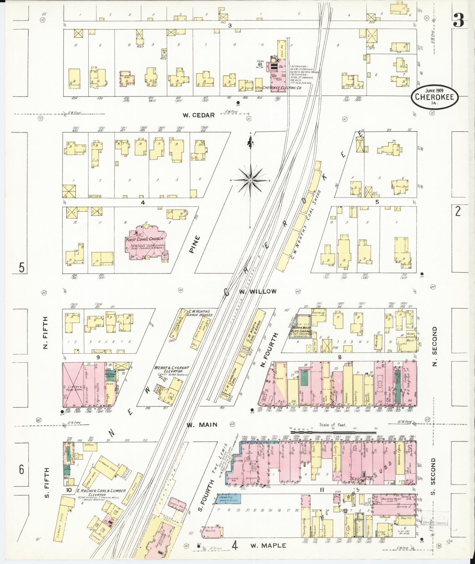 Sanborn Fire Insurance Map from Cherokee, Cherokee County, Iowa (1909), Sheet #0003 - Historic Sanborn Fire Insurance Map Print, vintage old map wall art