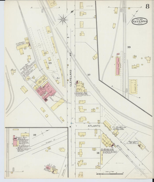 Sanborn Fire Insurance Map from Ravenna, Portage County, Ohio (1893), Sheet #0008 - Historic Sanborn Fire Insurance Map Print, vintage old map wall art, antique decor, genealogy gift, Ohio Ohio map
