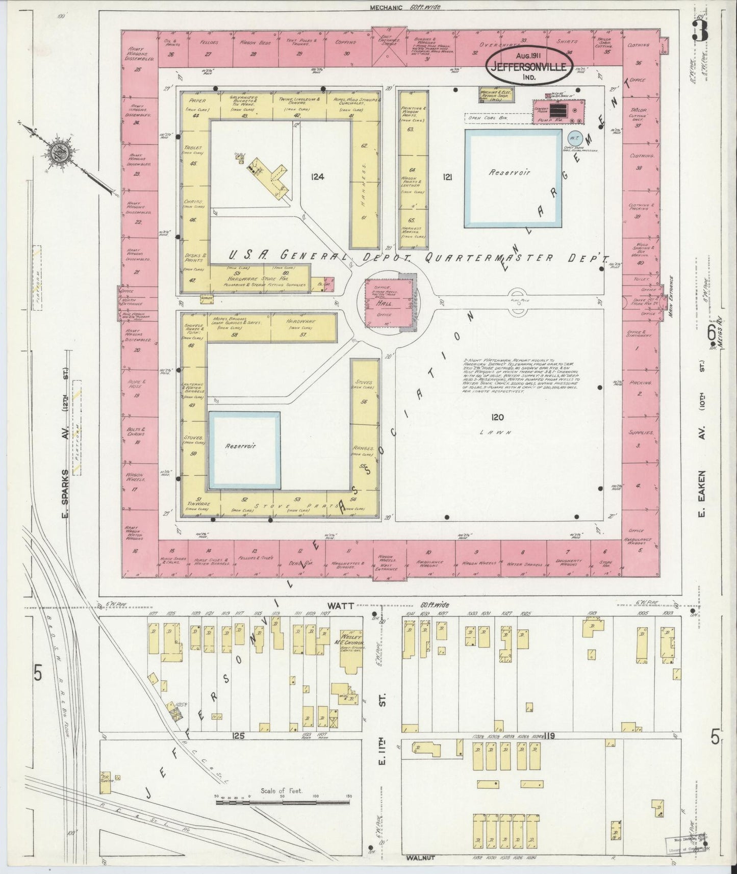 Sanborn Fire Insurance Map from Jeffersonville, Clark County, Indiana (1911), Sheet #0003 - Complete Map Set gallery image, historic Sanborn map, vintage wall art, Indiana Indiana