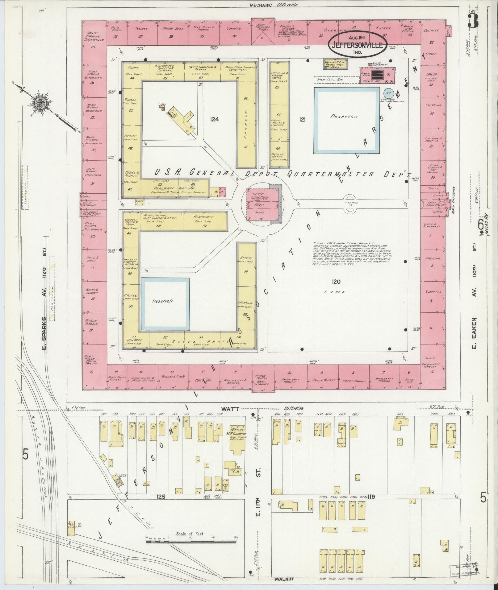 Sanborn Fire Insurance Map from Jeffersonville, Clark County, Indiana (1911), Sheet #0003 - Complete Map Set gallery image, historic Sanborn map, vintage wall art, Indiana Indiana