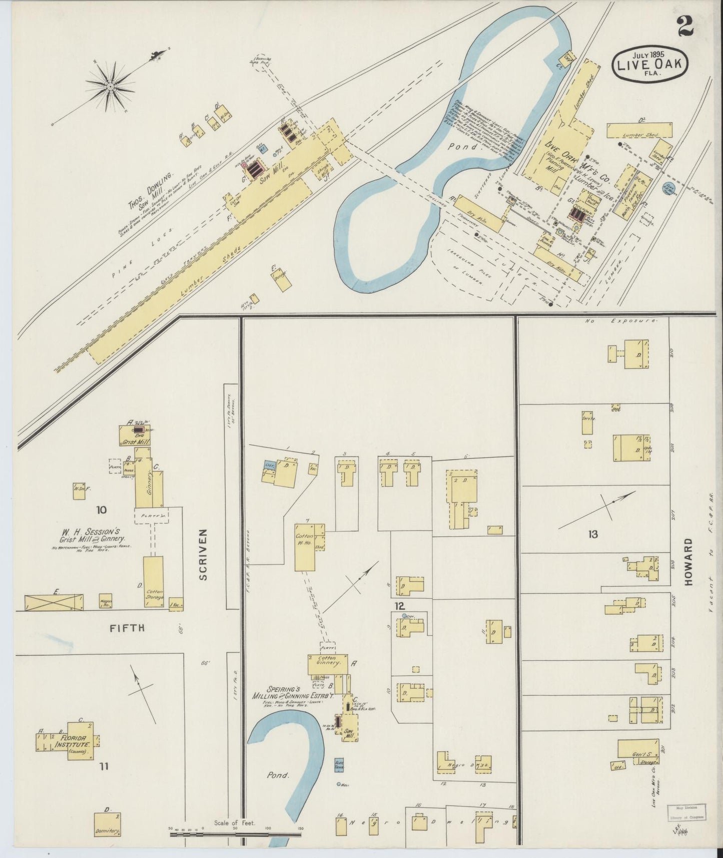 Sanborn Fire Insurance Map from Live Oak, Suwanee County, Florida (1895), Sheet #0002 - Complete Map Set gallery image, historic Sanborn map, vintage wall art, Florida Florida