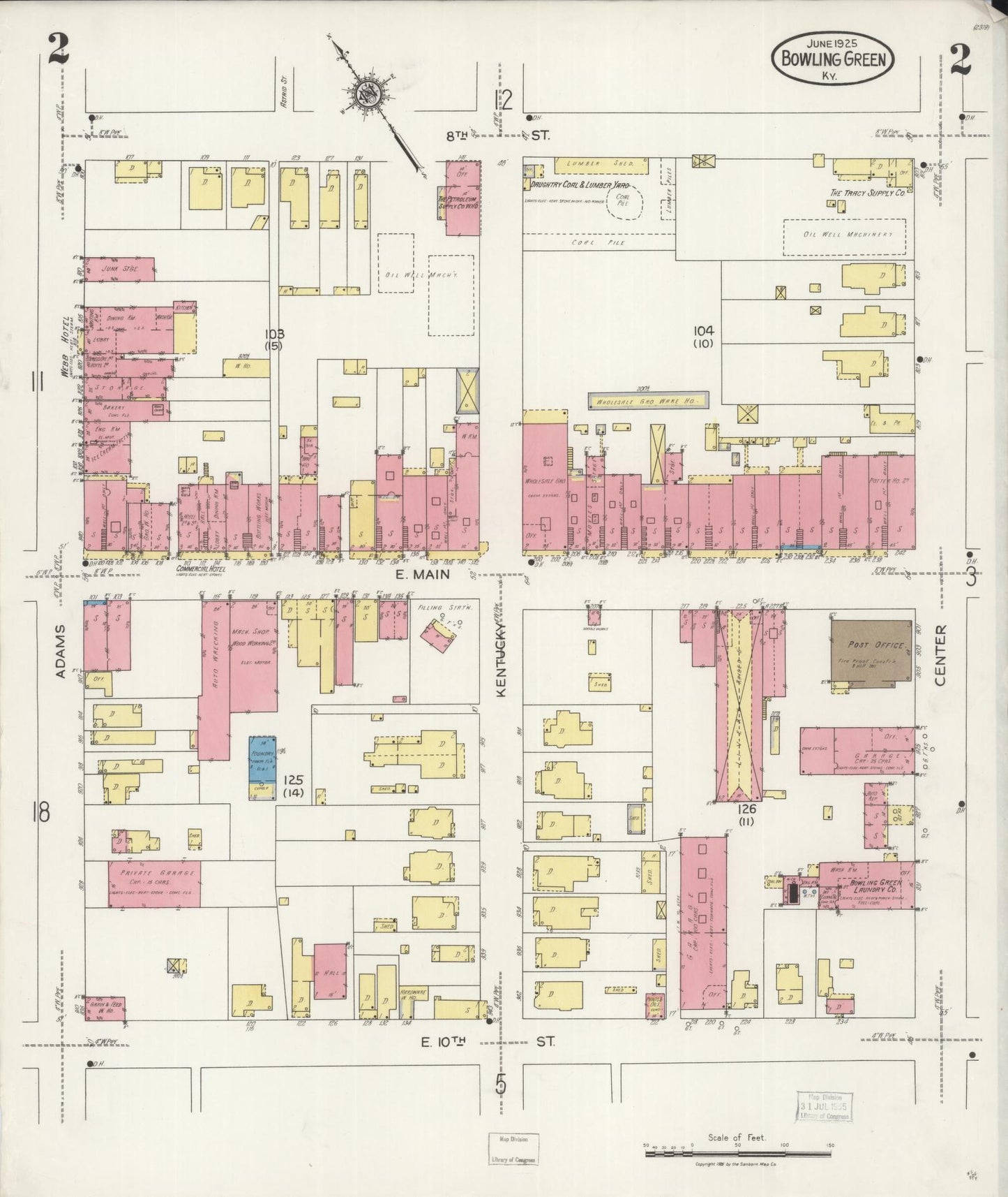Sanborn Fire Insurance Map from Bowling Green, Warren County, Kentucky (1925), Sheet #0002 - Historic Sanborn Fire Insurance Map Print, vintage old map wall art, antique decor, genealogy gift, Kentucky Kentucky map