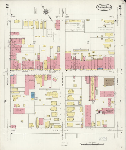 Sanborn Fire Insurance Map from Bowling Green, Warren County, Kentucky (1925), Sheet #0002 - Historic Sanborn Fire Insurance Map Print, vintage old map wall art, antique decor, genealogy gift, Kentucky Kentucky map