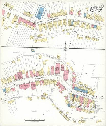 Sanborn Fire Insurance Map from Mauch Chunk, Carbon County, Pennsylvania (1923), Sheet #0003 - Historic Sanborn Fire Insurance Map Print, vintage old map wall art, antique decor, genealogy gift, Pennsylvania Pennsylvania map