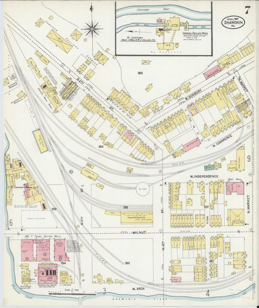 Sanborn Fire Insurance Map from Shamokin, Northumberland County, Pennsylvania (1907), Sheet #0007 - Historic Sanborn Fire Insurance Map Print, vintage old map wall art, antique decor, genealogy gift, Pennsylvania Pennsylvania map