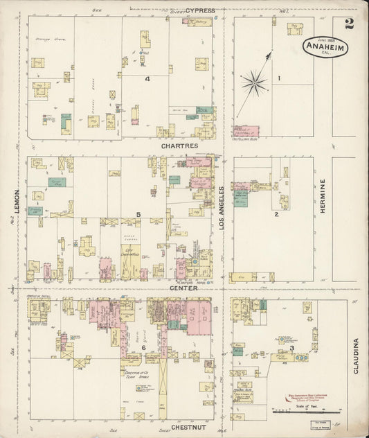 Sanborn Fire Insurance Map from Anaheim, Orange County, California (1888), Sheet #0002 - Historic Sanborn Fire Insurance Map Print, vintage old map wall art, antique decor, genealogy gift, California California map