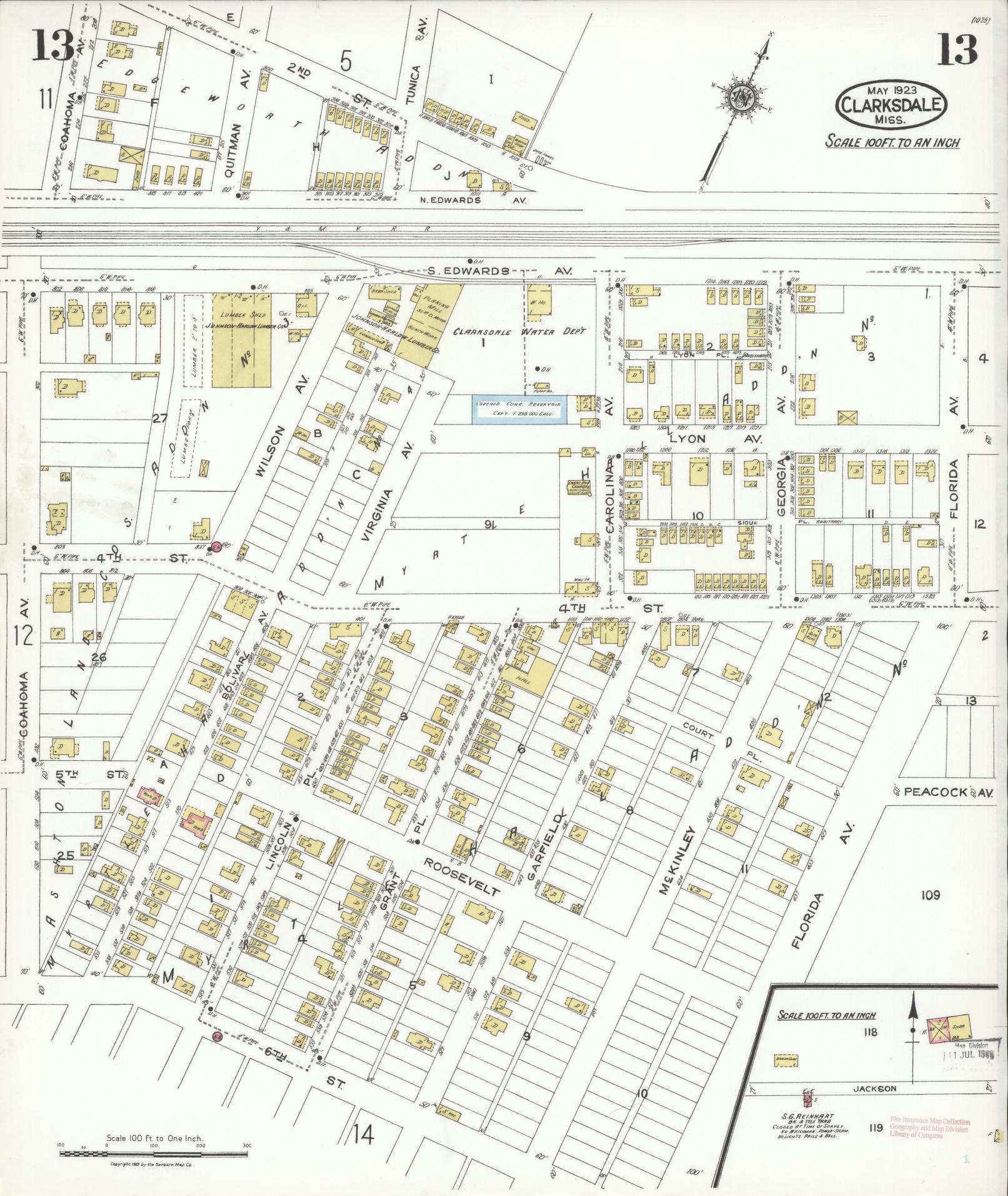 Sanborn Fire Insurance Map from Clarksdale, Coahoma County, Mississippi (1923), Sheet #0013 - Complete Map Set gallery image, historic Sanborn map, vintage wall art, Mississippi Mississippi