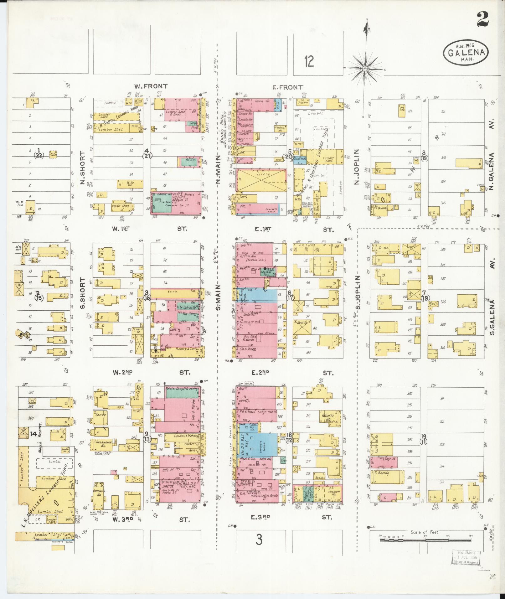 Sanborn Fire Insurance Map from Galena, Cherokee County, Kansas (1905), Sheet #0002 - Complete Map Set gallery image, historic Sanborn map, vintage wall art, Kansas Kansas