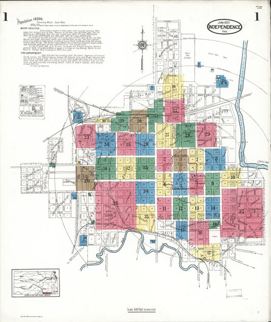 Sanborn Fire Insurance Map from Independence, Montgomery County, Kansas (1923), Sheet #0002 - Historic Sanborn Fire Insurance Map Print, vintage old map wall art, antique decor, genealogy gift, Kansas Kansas map