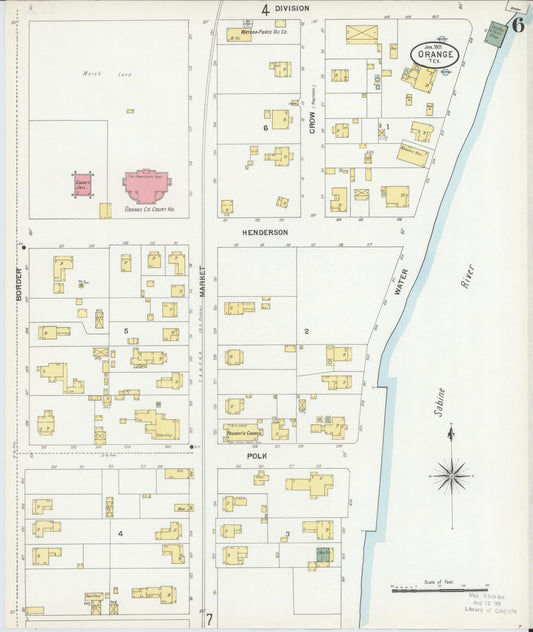 Sanborn Fire Insurance Map from Orange, Orange County, Texas (1901), Sheet #0006 - Historic Sanborn Fire Insurance Map Print, vintage old map wall art, antique decor, genealogy gift, Texas Texas map