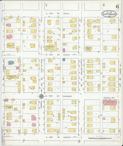 Sanborn Fire Insurance Map from Scottsbluff, Scotts Bluff County, Nebraska (1918), Sheet #0006 - Complete Map Set gallery image, historic Sanborn map, vintage wall art, Nebraska Nebraska