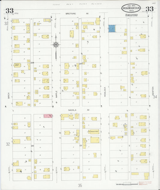 Sanborn Fire Insurance Map from Iron Mountain, Dickinson County, Michigan (1930), Sheet #0033 - Historic Sanborn Fire Insurance Map Print, vintage old map wall art, antique decor, genealogy gift, Michigan Michigan map