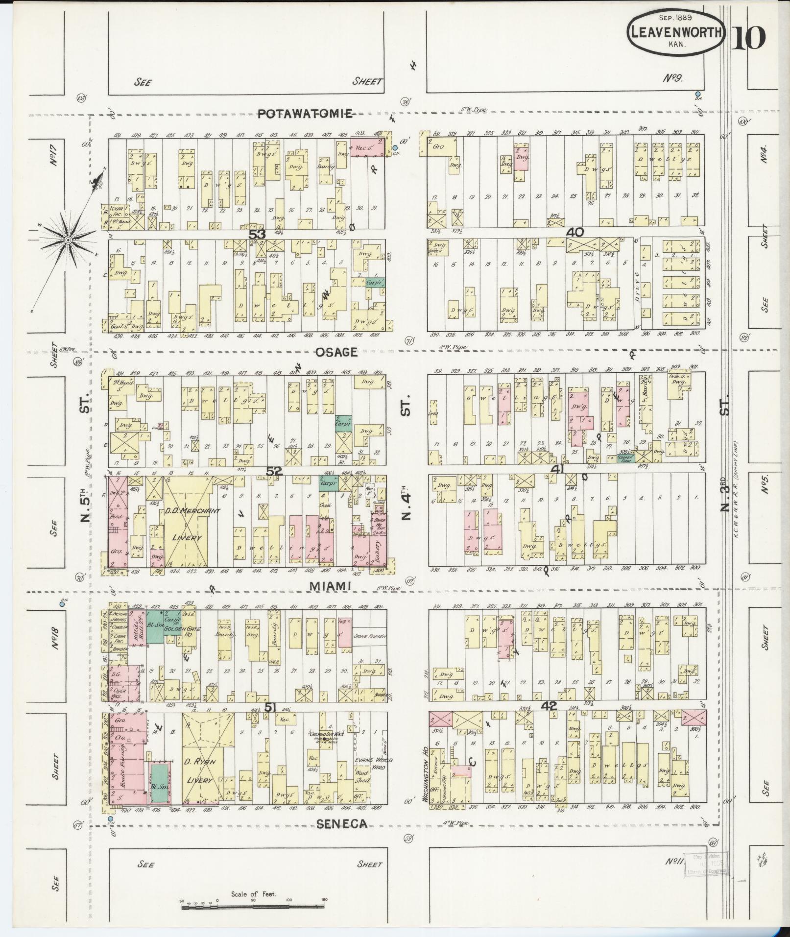 Sanborn Fire Insurance Map from Leavenworth, Leavenworth County, Kansas (1889), Sheet #0011 - Complete Map Set gallery image, historic Sanborn map, vintage wall art, Kansas Kansas