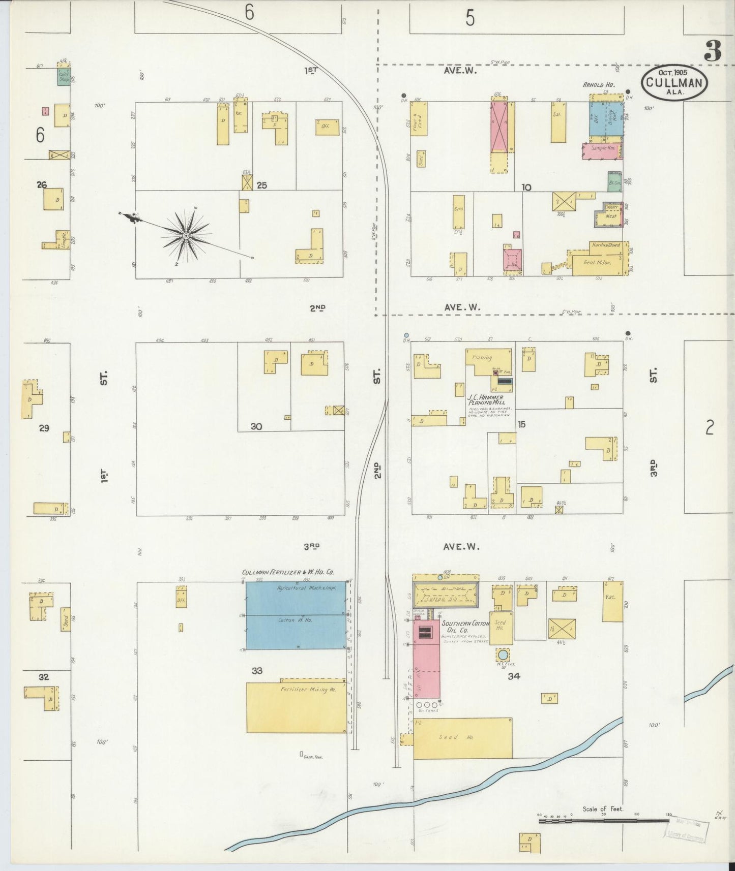 Sanborn Fire Insurance Map from Cullman, Cullman County, Alabama (1905), Sheet #0003 - Complete Map Set gallery image, historic Sanborn map, vintage wall art, Alabama Alabama