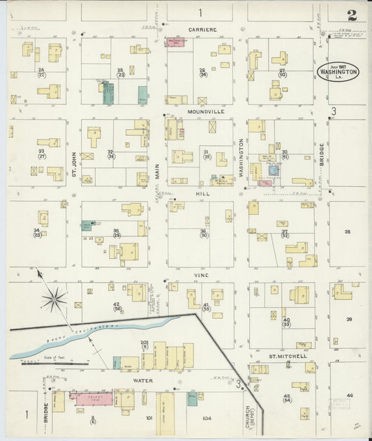 Sanborn Fire Insurance Map from Washington, Saint Landry Parish, Louisiana (1907), Sheet #0002 - Historic Sanborn Fire Insurance Map Print, vintage old map wall art, antique decor, genealogy gift, Washington Washington map