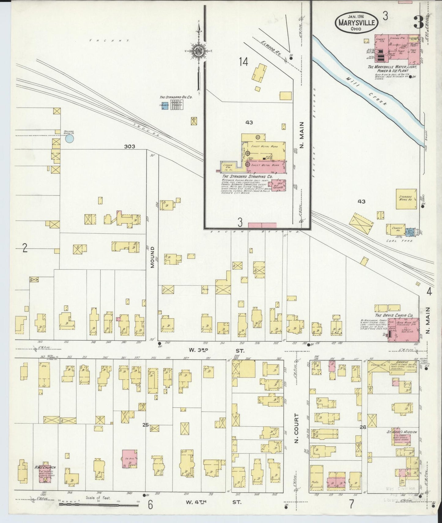 Sanborn Fire Insurance Map from Marysville, Union County, Ohio (1916), Sheet #0003 - Historic Sanborn Fire Insurance Map Print, vintage old map wall art, antique decor, genealogy gift, Ohio Ohio map