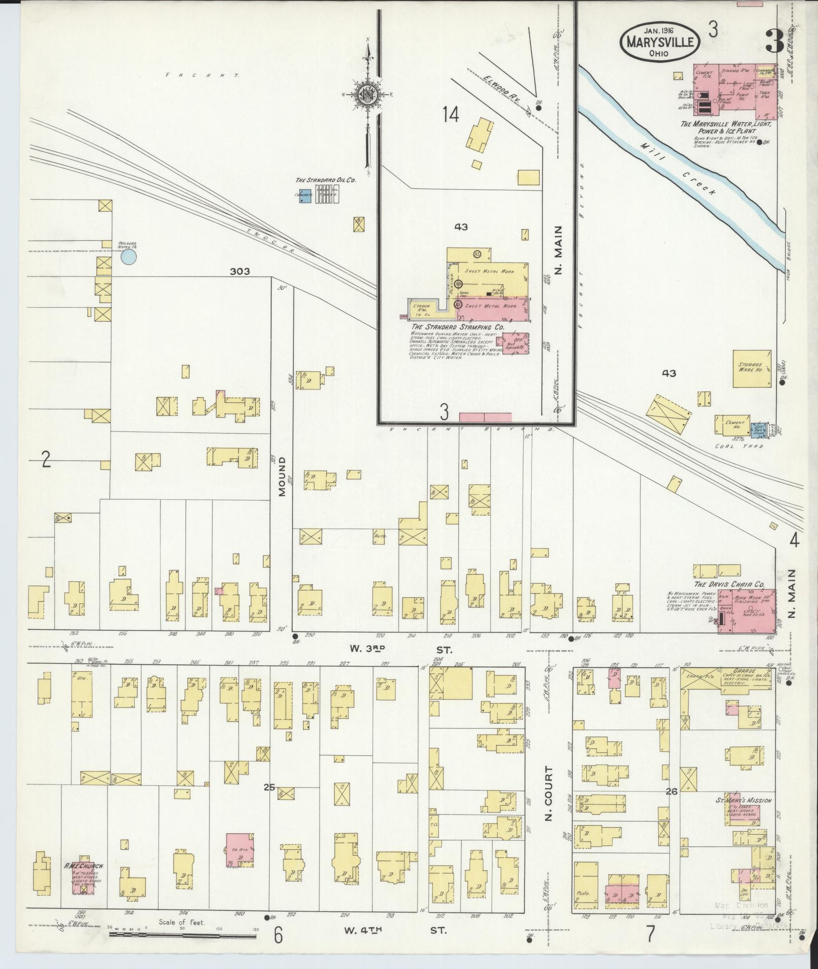 Sanborn Fire Insurance Map from Marysville, Union County, Ohio (1916), Sheet #0003 - Historic Sanborn Fire Insurance Map Print, vintage old map wall art, antique decor, genealogy gift, Ohio Ohio map