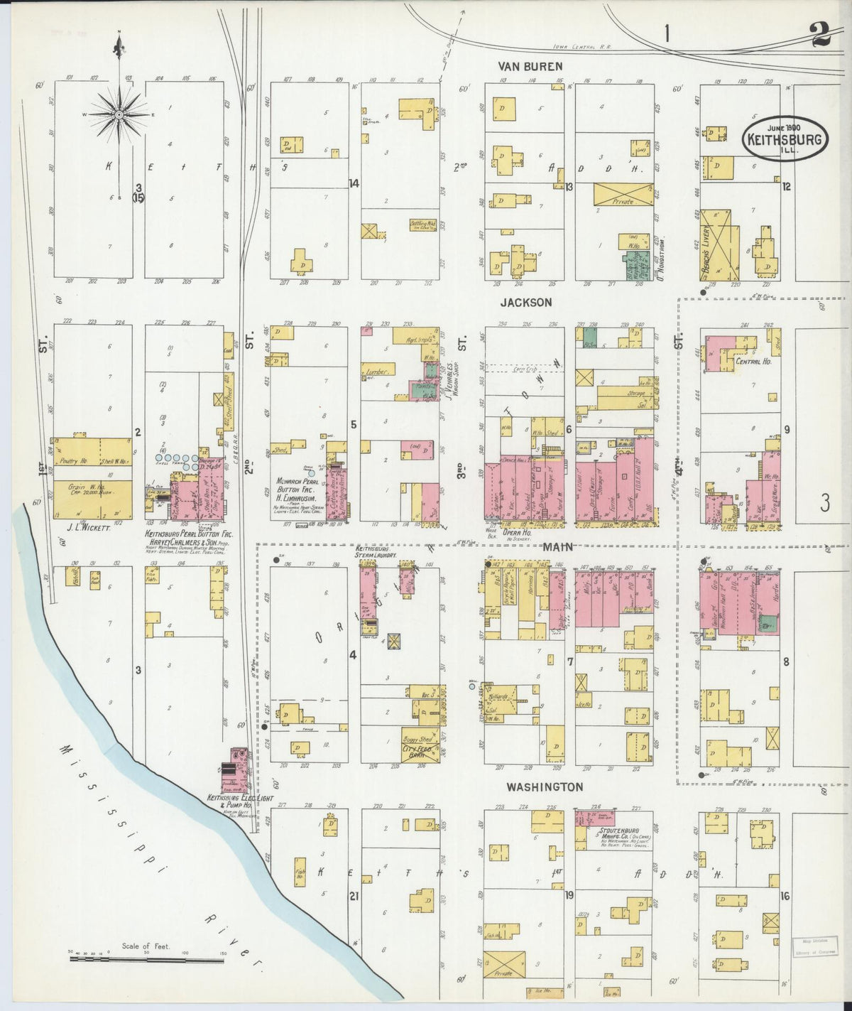 Sanborn Fire Insurance Map from Keithsburg, Mercer County, Illinois (1900), Sheet #0002 - Complete Map Set gallery image, historic Sanborn map, vintage wall art, Illinois Illinois