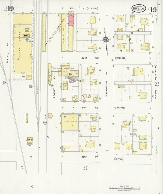 Sanborn Fire Insurance Map from Bryan, Brazos County, Texas (1925), Sheet #0019 - Historic Sanborn Fire Insurance Map Print, vintage old map wall art, antique decor, genealogy gift, Texas Texas map