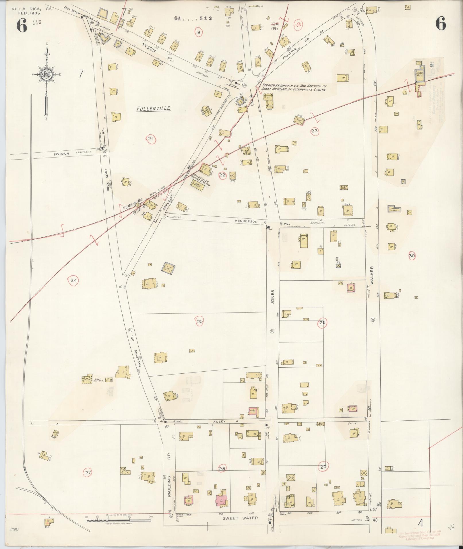 Sanborn Fire Insurance Map from Villa Rica, Carroll County, Georgia (1944), Sheet #0006 - Complete Map Set gallery image, historic Sanborn map, vintage wall art, Georgia Georgia