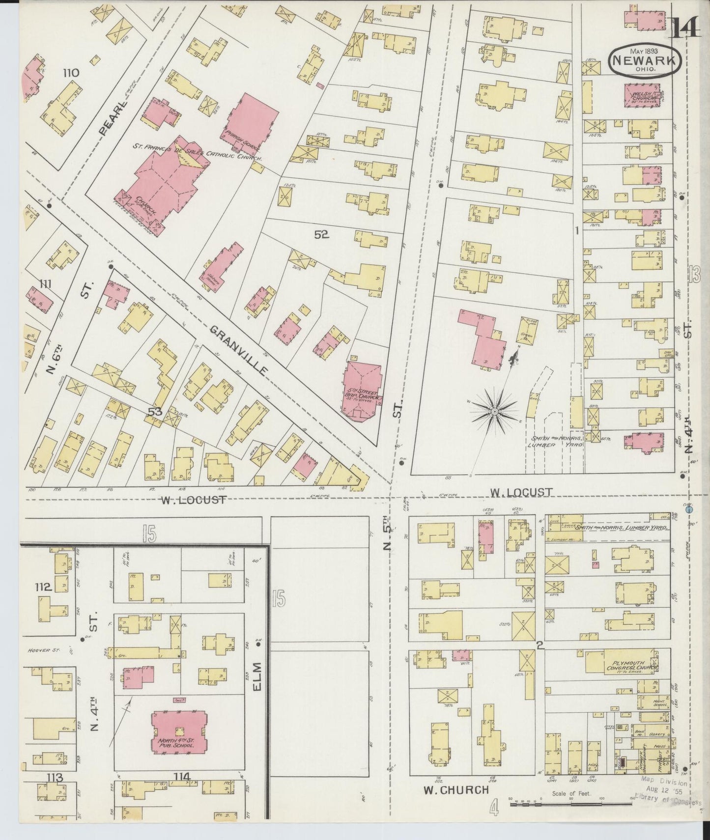 Sanborn Fire Insurance Map from Newark, Licking County, Ohio (1893), Sheet #0014 - Historic Sanborn Fire Insurance Map Print, vintage old map wall art, antique decor, genealogy gift, Ohio Ohio map