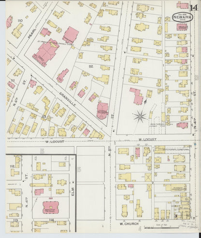 Sanborn Fire Insurance Map from Newark, Licking County, Ohio (1893), Sheet #0014 - Historic Sanborn Fire Insurance Map Print, vintage old map wall art, antique decor, genealogy gift, Ohio Ohio map