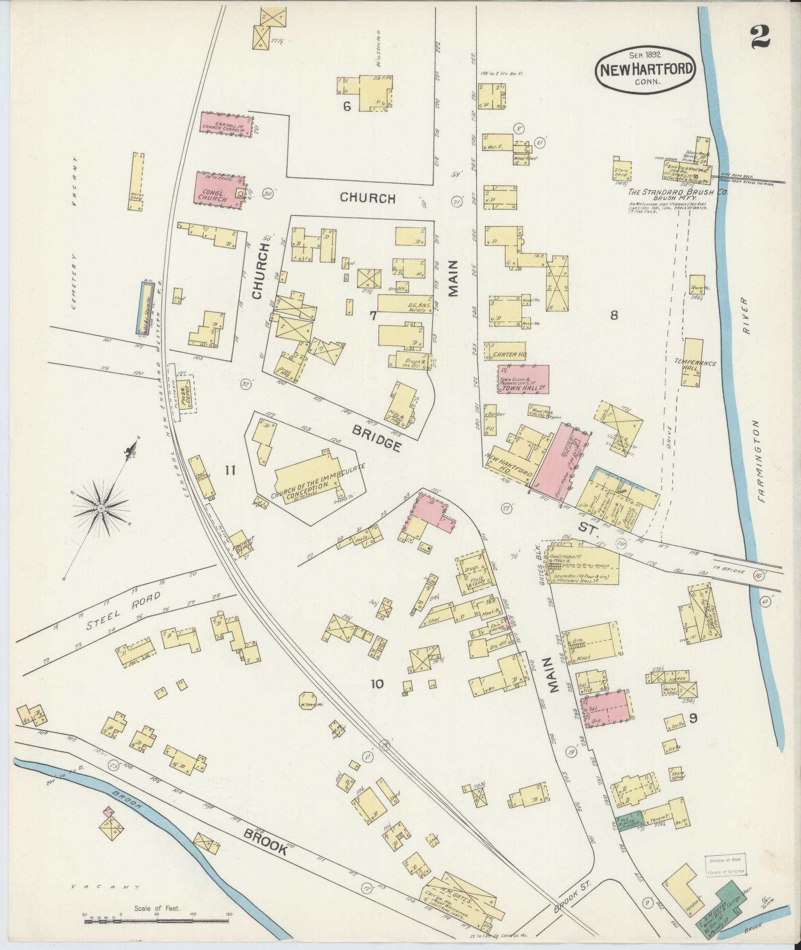 Sanborn Fire Insurance Map from New Hartford, Litchfield County, Connecticut (1892), Sheet #0002 - Complete Map Set gallery image, historic Sanborn map, vintage wall art, Connecticut Connecticut