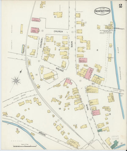 Sanborn Fire Insurance Map from New Hartford, Litchfield County, Connecticut (1892), Sheet #0002 - Complete Map Set gallery image, historic Sanborn map, vintage wall art, Connecticut Connecticut
