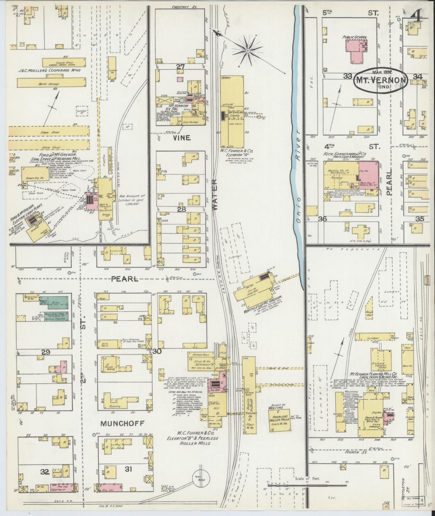 Sanborn Fire Insurance Map from Mount Vernon, Posey County, Indiana (1892), Sheet #0004 - Complete Map Set gallery image, historic Sanborn map, vintage wall art, Indiana Indiana