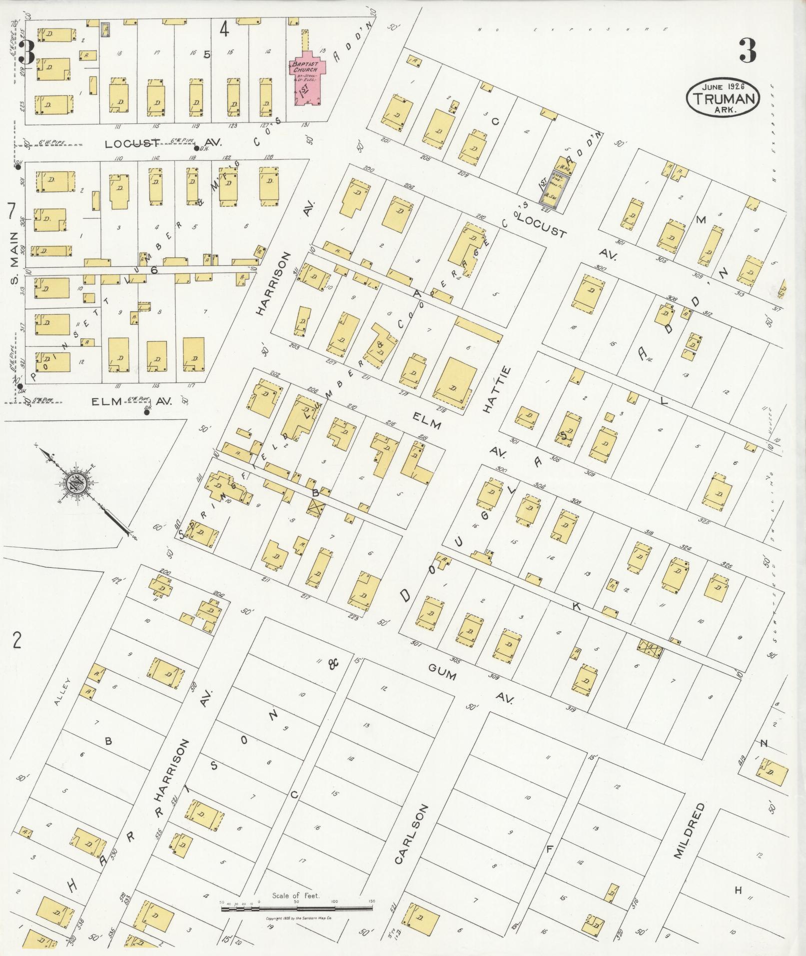 Sanborn Fire Insurance Map from Truman, Poinsett County, Arkansas (1926), Sheet #0003 - Complete Map Set gallery image, historic Sanborn map, vintage wall art, Arkansas Arkansas