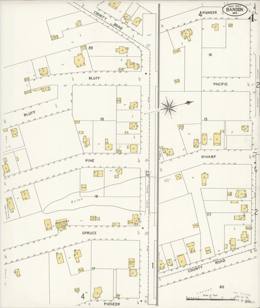 Sanborn Fire Insurance Map from Bandon, Coos County, Oregon (1907), Sheet #0004 - Historic Sanborn Fire Insurance Map Print, vintage old map wall art, antique decor, genealogy gift, Oregon Oregon map