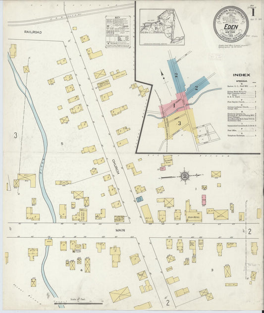 Sanborn Fire Insurance Map from Eden, Erie County, New York (1913), Sheet #0001 - Historic Sanborn Fire Insurance Map Print, vintage old map wall art, antique decor, genealogy gift, New York New York map