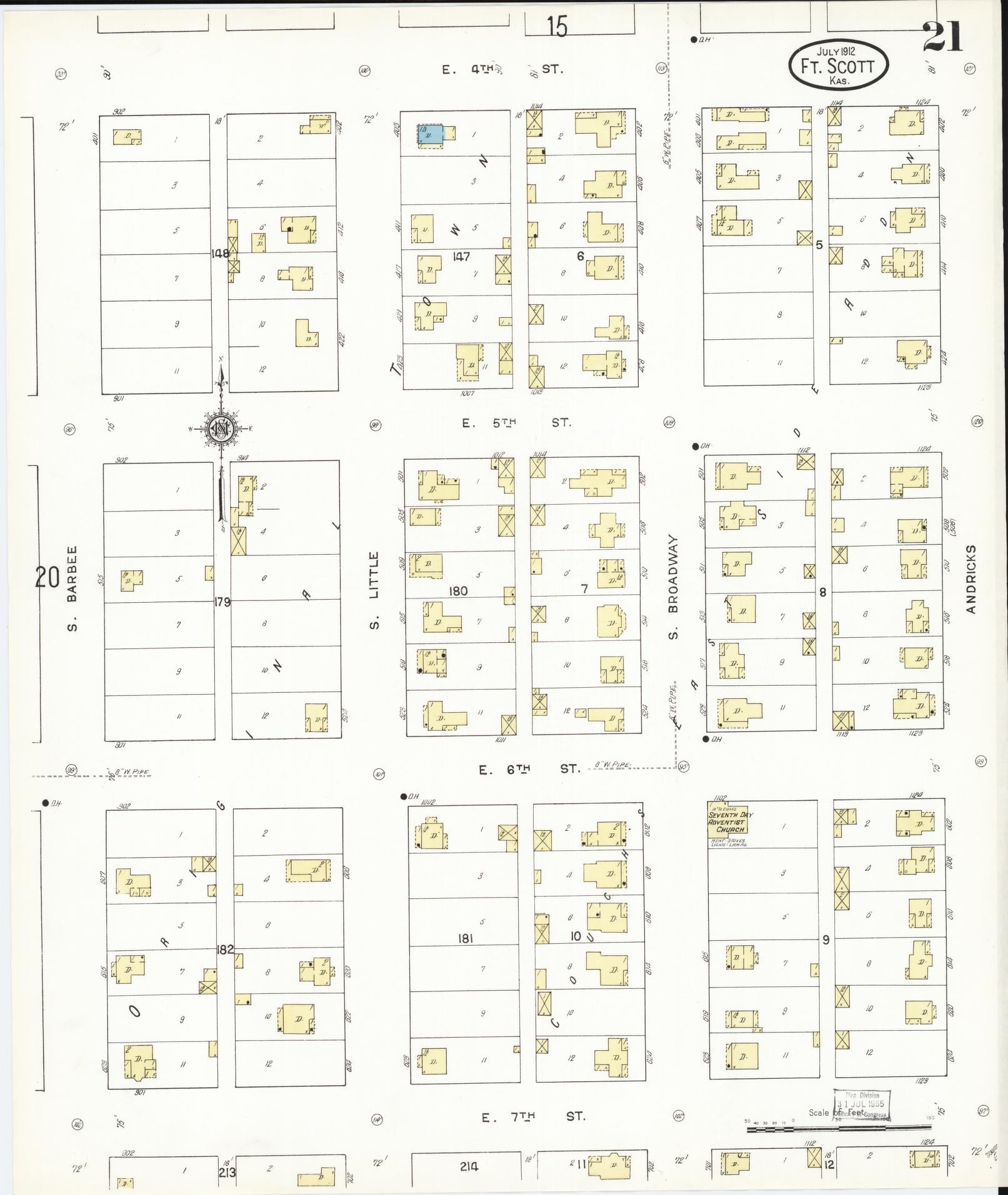 Sanborn Fire Insurance Map from Fort Scott, Bourbon County, Kansas (1912), Sheet #0021 - Complete Map Set gallery image, historic Sanborn map, vintage wall art, Kansas Kansas