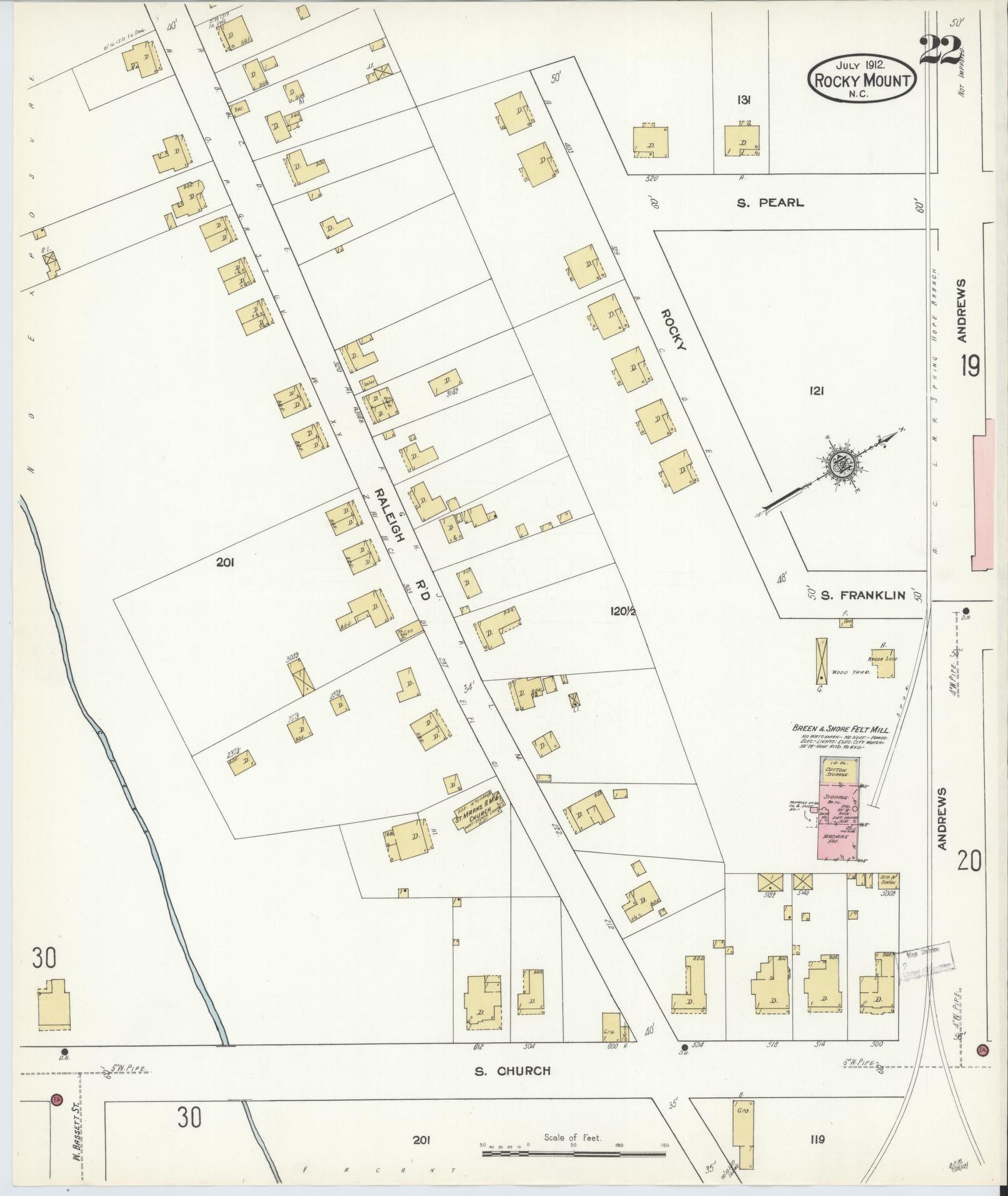 Sanborn Fire Insurance Map from Rocky Mount, Edgecombe And Nash Counties, North Carolina (1912), Sheet #0022 - Complete Map Set gallery image, historic Sanborn map, vintage wall art, North Carolina North Carolina