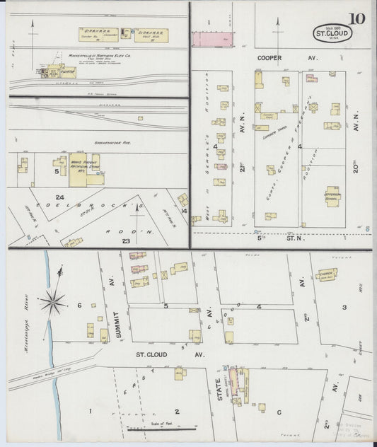 Sanborn Fire Insurance Map from Saint Cloud, Stearns, Benton, and Sherburne Counties, Minnesota (1889), Sheet #0010 - Historic Sanborn Fire Insurance Map Print, vintage old map wall art, antique decor, genealogy gift, Minnesota Minnesota map