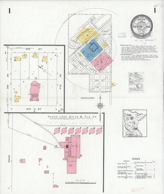 Sanborn Fire Insurance Map from Heron Lake, Jackson County, Minnesota (1926), Sheet #0001 - Complete Map Set gallery image, historic Sanborn map, vintage wall art, Minnesota Minnesota