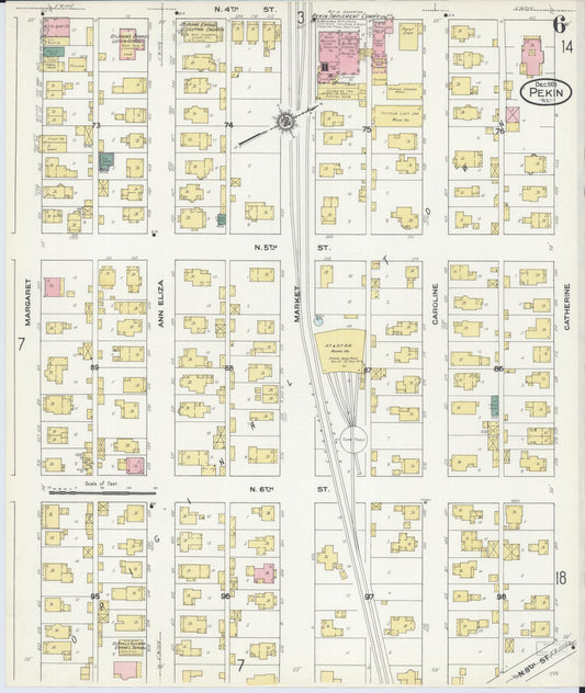 Sanborn Fire Insurance Map from Pekin, Tazewell County, Illinois (1909), Sheet #0006 - Historic Sanborn Fire Insurance Map Print, vintage old map wall art, antique decor, genealogy gift, Illinois Illinois map