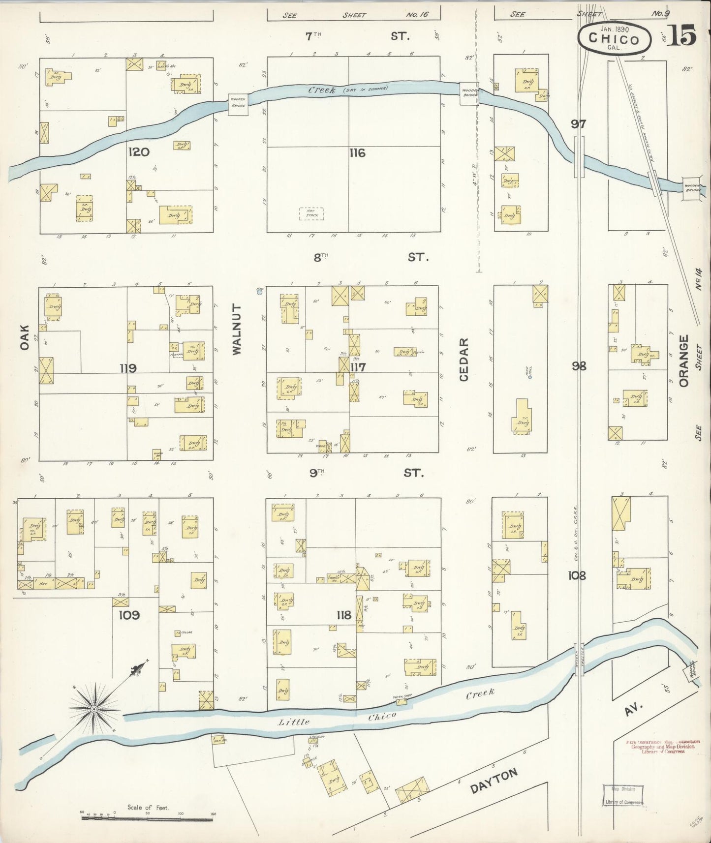 Sanborn Fire Insurance Map from Chico, Butte County, California (1890), Sheet #0015 - Complete Map Set gallery image, historic Sanborn map, vintage wall art, California California