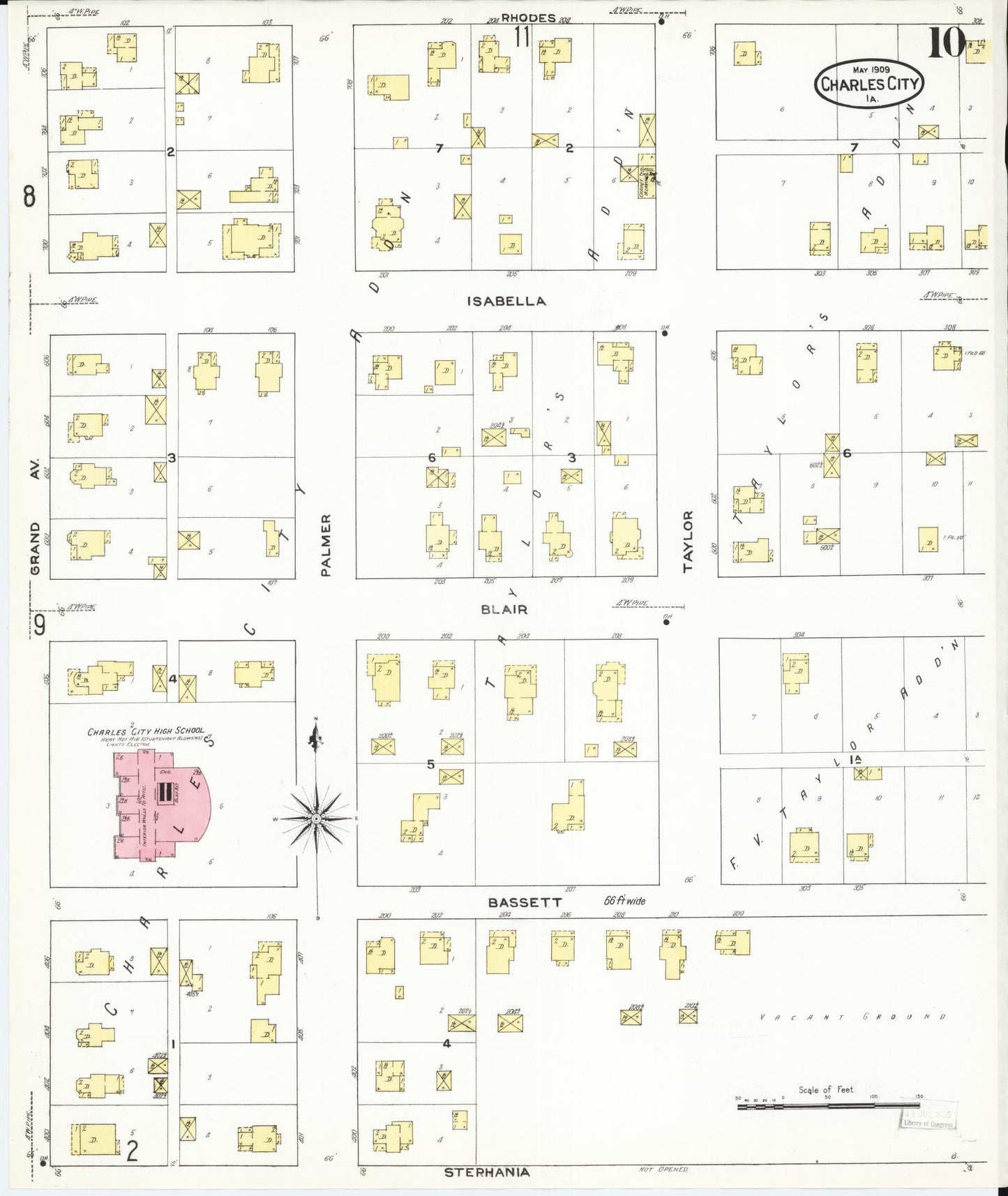 Sanborn Fire Insurance Map from Charles City, Floyd County, Iowa (1909), Sheet #0010 - Historic Sanborn Fire Insurance Map Print, vintage old map wall art