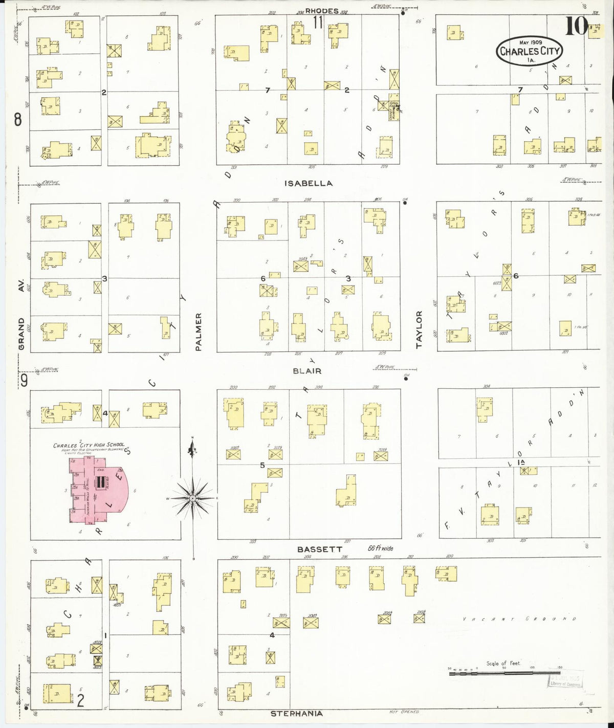 Sanborn Fire Insurance Map from Charles City, Floyd County, Iowa (1909), Sheet #0010 - Historic Sanborn Fire Insurance Map Print, vintage old map wall art