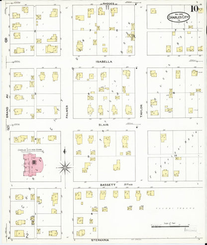 Sanborn Fire Insurance Map from Charles City, Floyd County, Iowa (1909), Sheet #0010 - Historic Sanborn Fire Insurance Map Print, vintage old map wall art