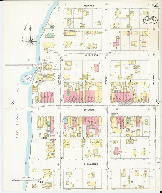 Sanborn Fire Insurance Map from Waverly, Bremer County, Iowa (1897), Sheet #0004 - Historic Sanborn Fire Insurance Map Print, vintage old map wall art