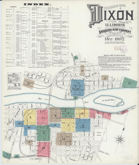 Sanborn Fire Insurance Map from Dixon, Lee County, Illinois (1902), Sheet #0001 - Complete Map Set gallery image, historic Sanborn map, vintage wall art, Illinois Illinois