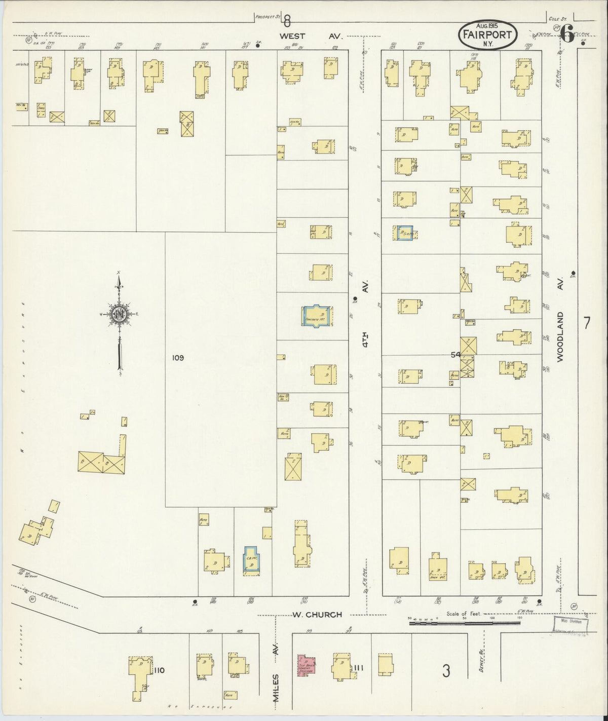 Sanborn Fire Insurance Map from Fairport, Monroe County, New York (1915), Sheet #0006 - Historic Sanborn Fire Insurance Map Print, vintage old map wall art, antique decor, genealogy gift, New York New York map