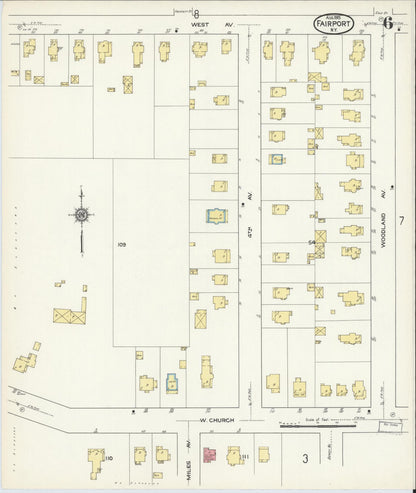 Sanborn Fire Insurance Map from Fairport, Monroe County, New York (1915), Sheet #0006 - Historic Sanborn Fire Insurance Map Print, vintage old map wall art, antique decor, genealogy gift, New York New York map