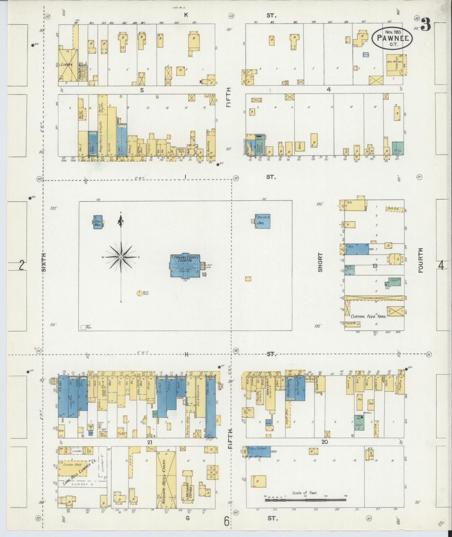 Sanborn Fire Insurance Map from Pawnee, Pawnee County, Oklahoma (1903), Sheet #0003 - Complete Map Set gallery image, historic Sanborn map, vintage wall art, Oklahoma Oklahoma